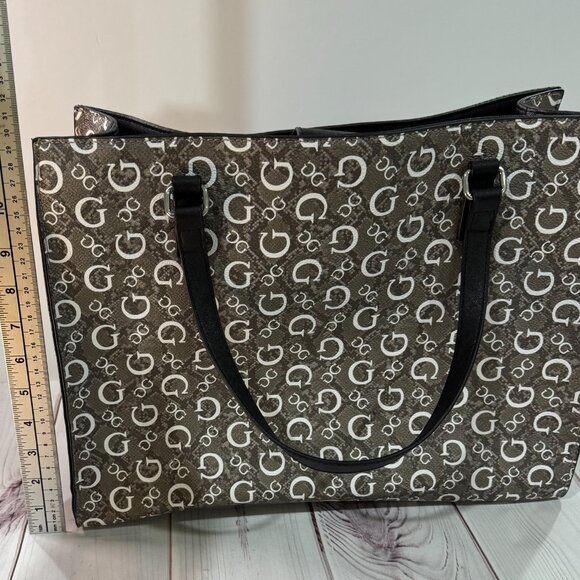 GUESS Tote Bag Snakeskin Pattern Grey/Black - Picture 9 of 10